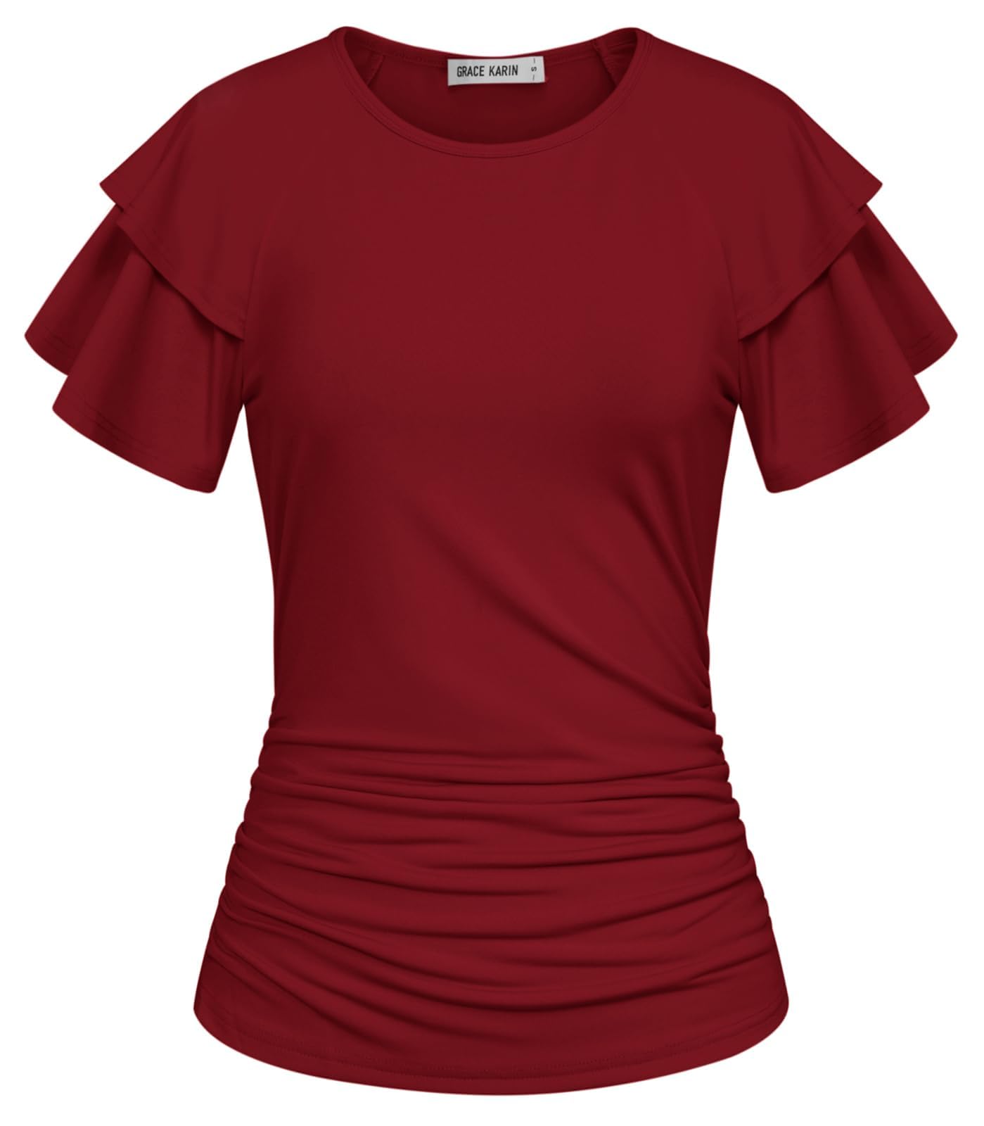 GRACE KARIN Women Tops Dressy Casual Ruffle Sleeve Blouses | Crew Neck Ruched Shirts, Business Work Outfits, 2026 Summer Fashion Clothing