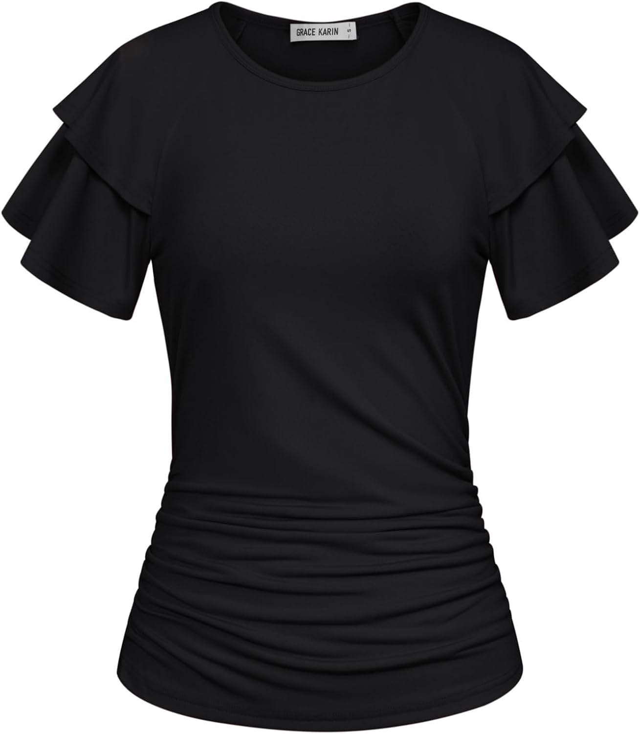 GRACE KARIN Women Tops Dressy Casual Ruffle Sleeve Blouses | Crew Neck Ruched Shirts, Business Work Outfits, 2026 Summer Fashion Clothing