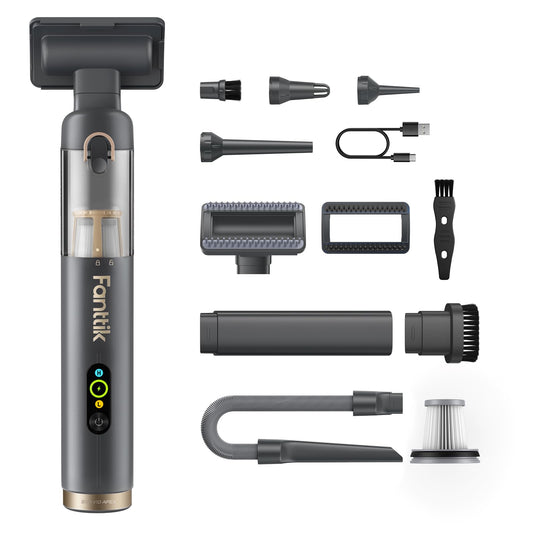 Fanttik Slim V10 APEX Cordless Car Vacuum, 4-in-1 Portable Mini Handheld Vac, 19kPa Suction Power, Upgraded Smart Digital Display, 2 Suction Modes for Small Jobs, Car, Office Desk, Keyboards (Black)
