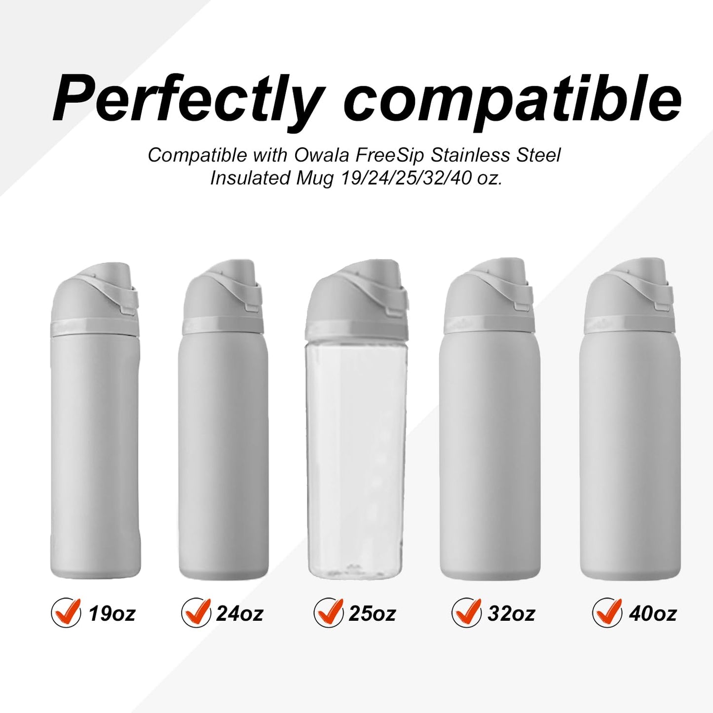 3pcs Replacement Stopper Compatible with Owala FreeSip 24oz 32oz, BPA-Free Silicone Water Bottle Lid Gaskets Replacement for 19/24/32/40oz Bottle Mouth Cap Stopper Seal Parts Accessories (Grey)