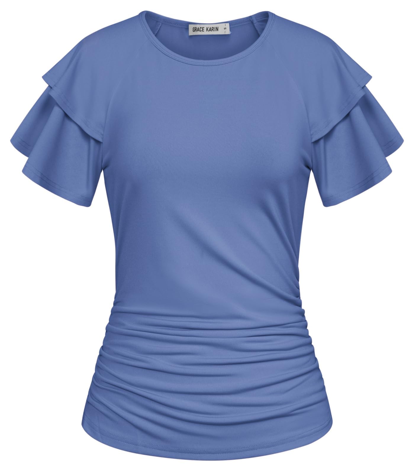 GRACE KARIN Women Tops Dressy Casual Ruffle Sleeve Blouses | Crew Neck Ruched Shirts, Business Work Outfits, 2026 Summer Fashion Clothing