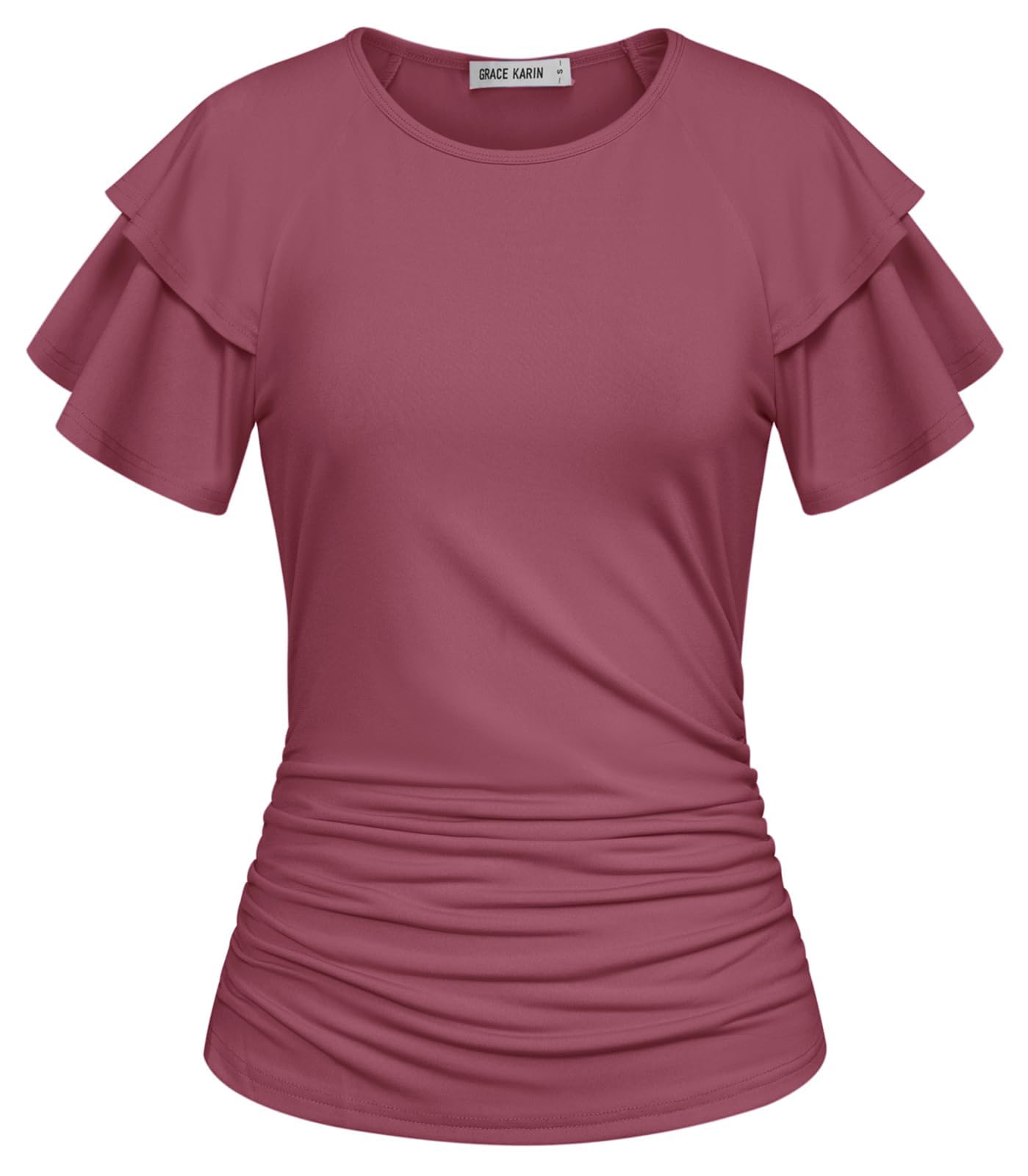 GRACE KARIN Women Tops Dressy Casual Ruffle Sleeve Blouses | Crew Neck Ruched Shirts, Business Work Outfits, 2026 Summer Fashion Clothing
