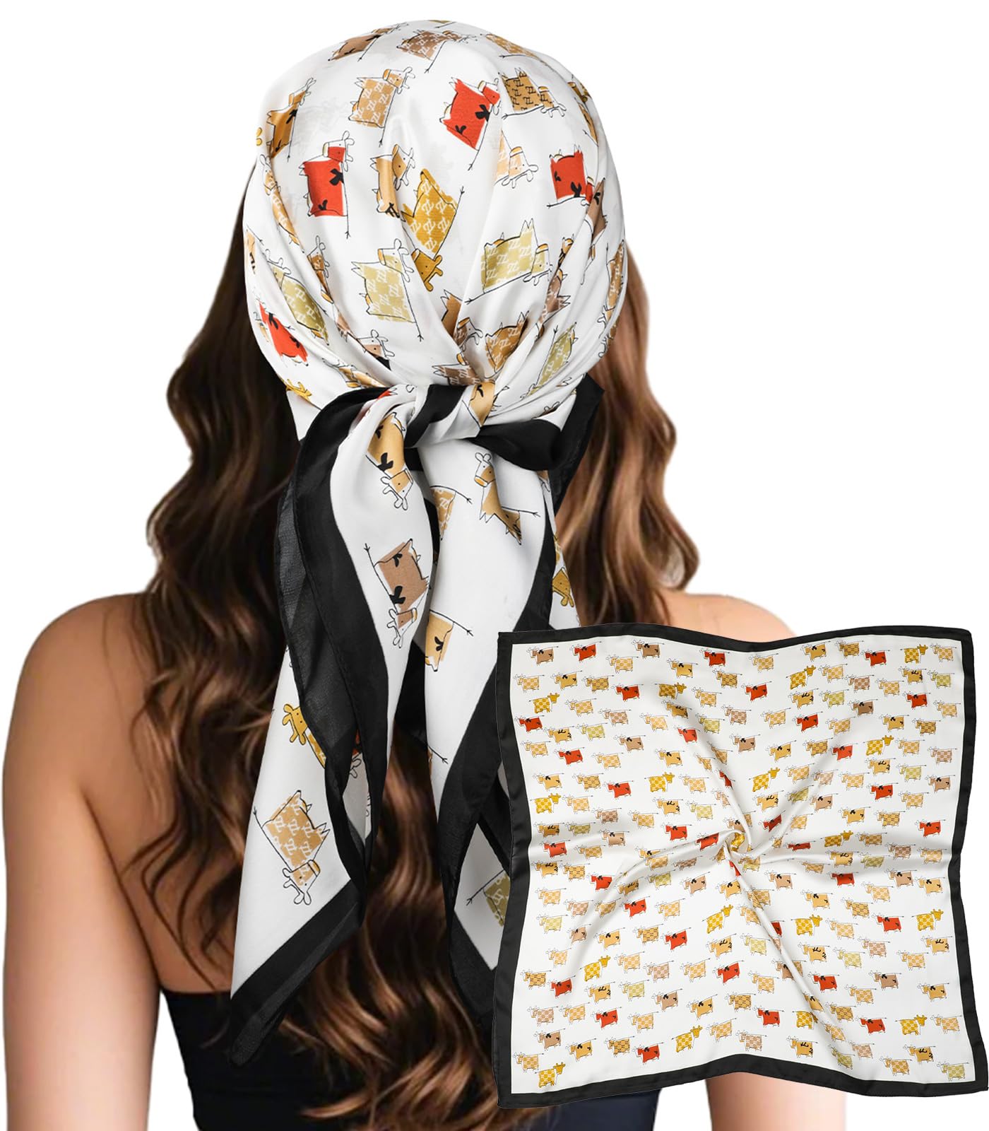 Sumolux Head Hair Scarf for Women Like Satin Silk Scarf Bandana Hair Wrapping Night Large Square Scarves 27.5"