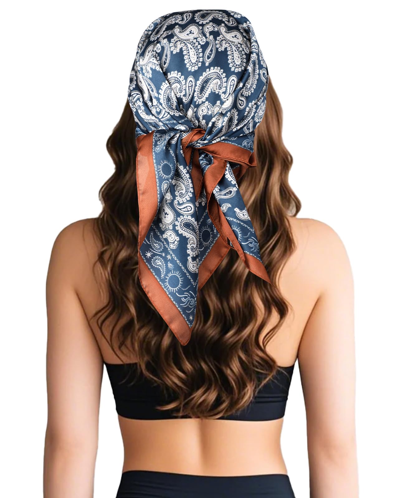 Sumolux Head Hair Scarf for Women Like Satin Silk Scarf Bandana Hair Wrapping Night Large Square Scarves 27.5"