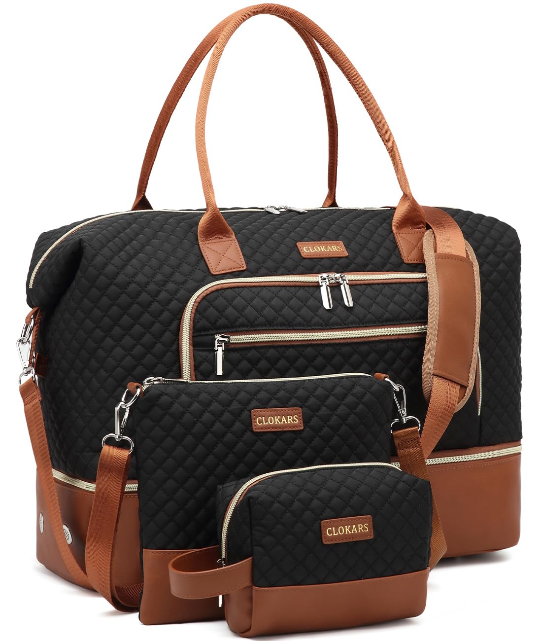 Weekender Bags for Women, Travel Tote Duffle Bag Carry On Overnight Bag with Cosmetics Bag and Crossbody Purse for Gym Hospital, Gifts for Women, Beige Brown