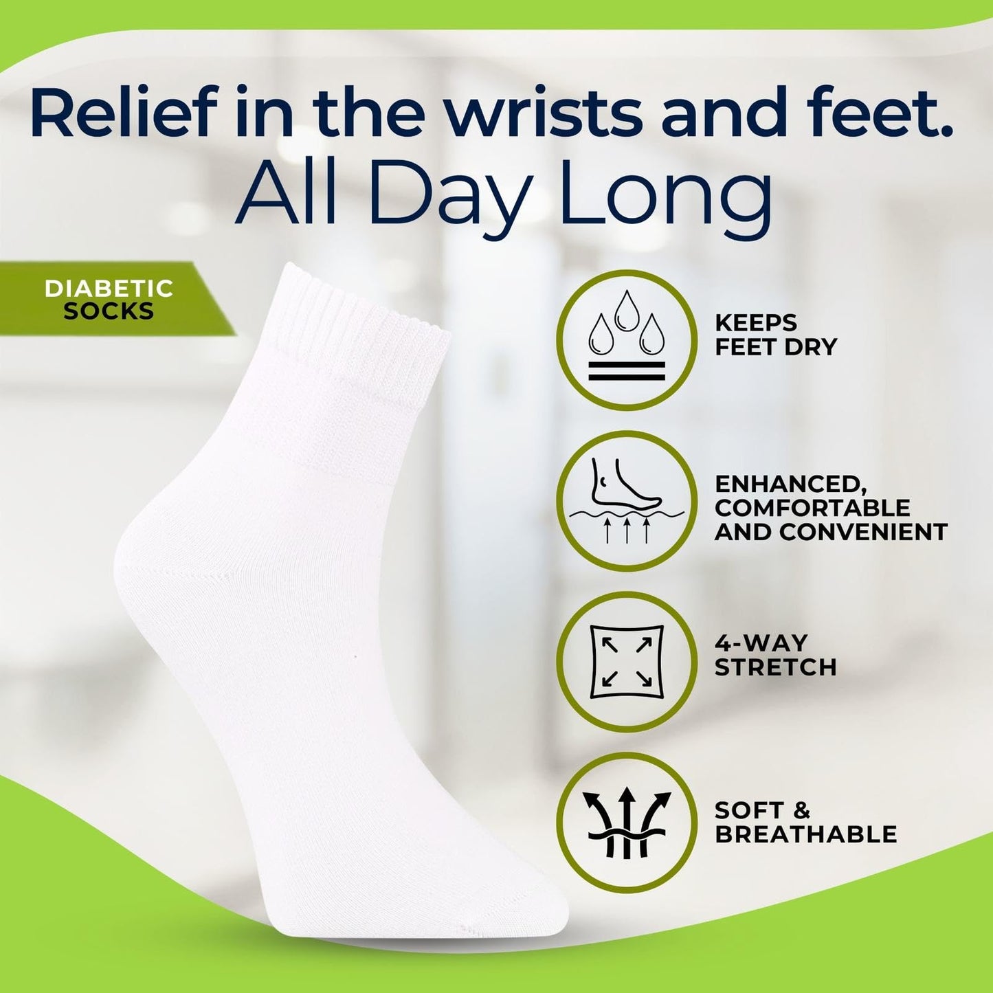 Men Bamboo Diabetic Socks Black Size 9–12,Soft Bamboo Fiber Socks for Sensitive Feet,Daily Wear, 4 Pairs