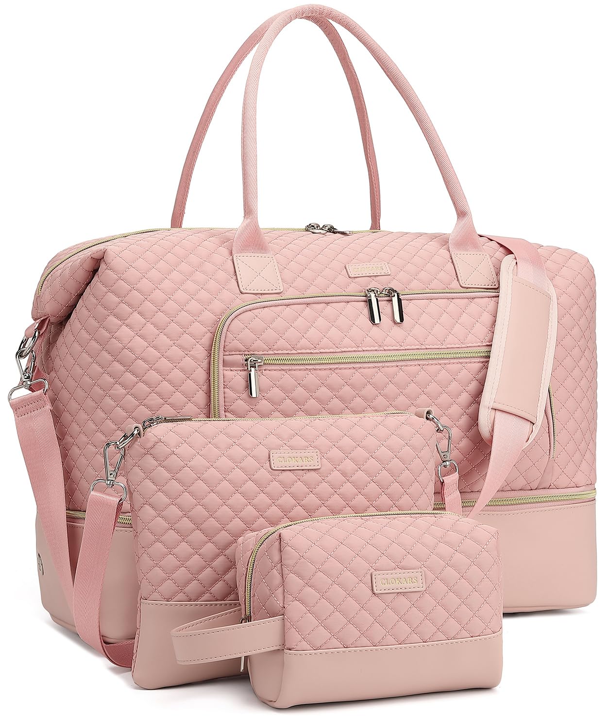 Weekender Bags for Women, Travel Tote Duffle Bag Carry On Overnight Bag with Cosmetics Bag and Crossbody Purse for Gym Hospital, Gifts for Women, Beige Brown