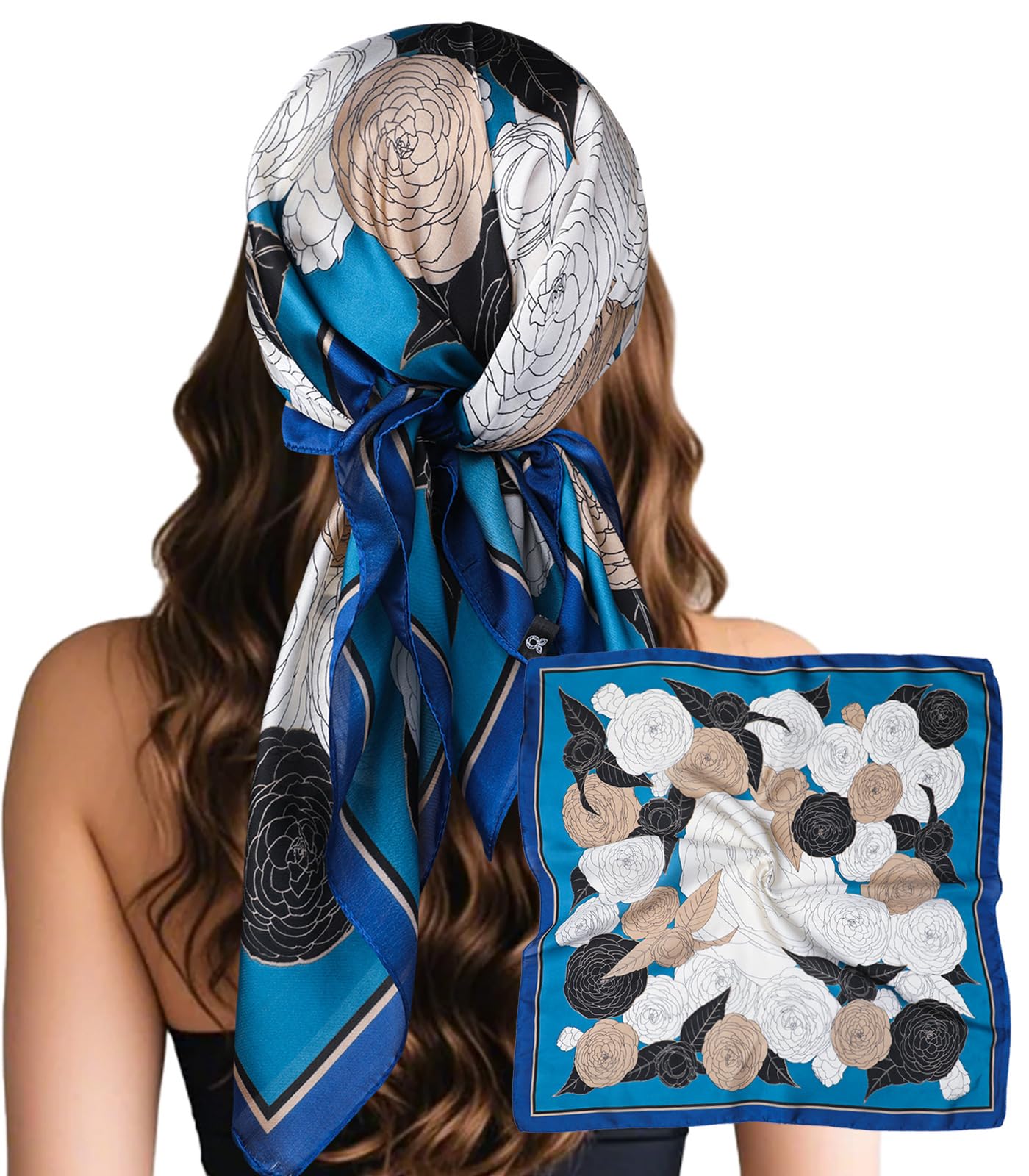 Sumolux Head Hair Scarf for Women Like Satin Silk Scarf Bandana Hair Wrapping Night Large Square Scarves 27.5"