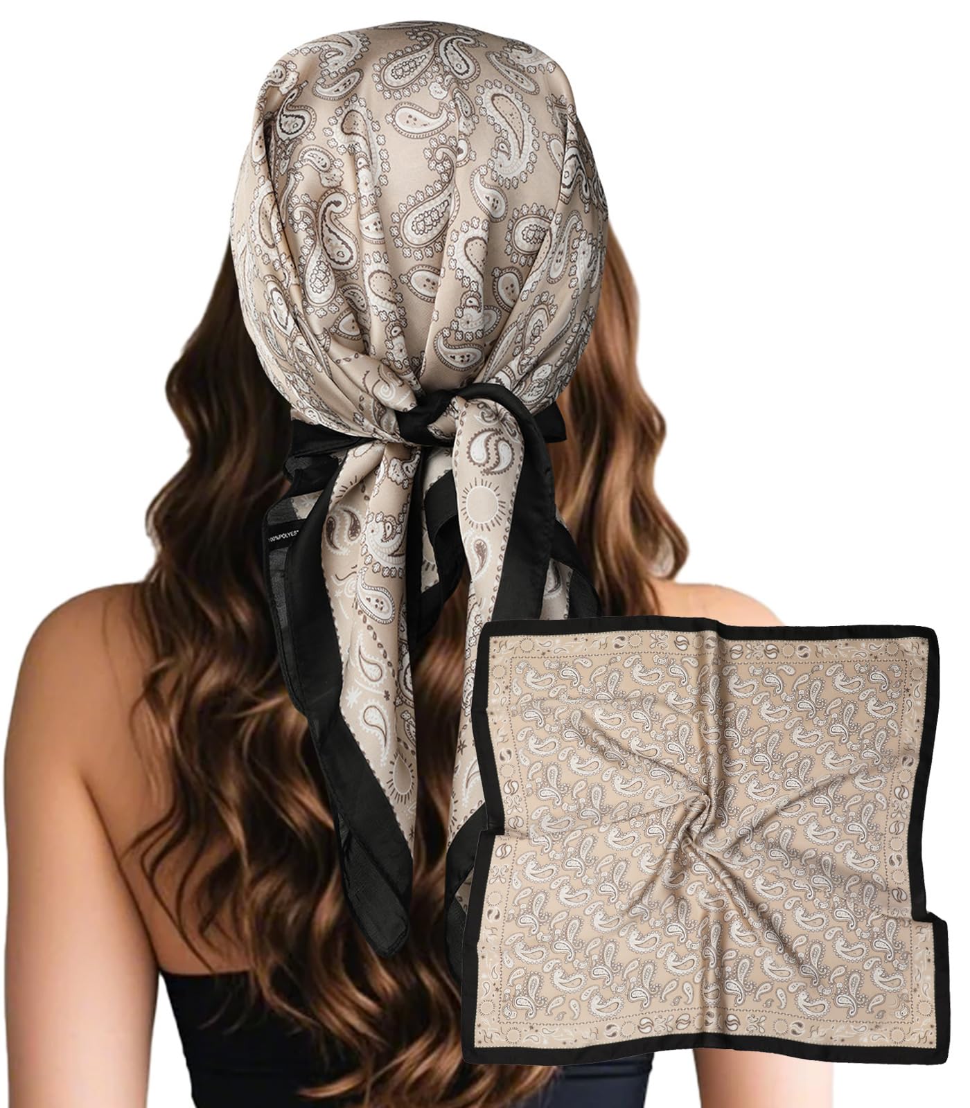 Sumolux Head Hair Scarf for Women Like Satin Silk Scarf Bandana Hair Wrapping Night Large Square Scarves 27.5"