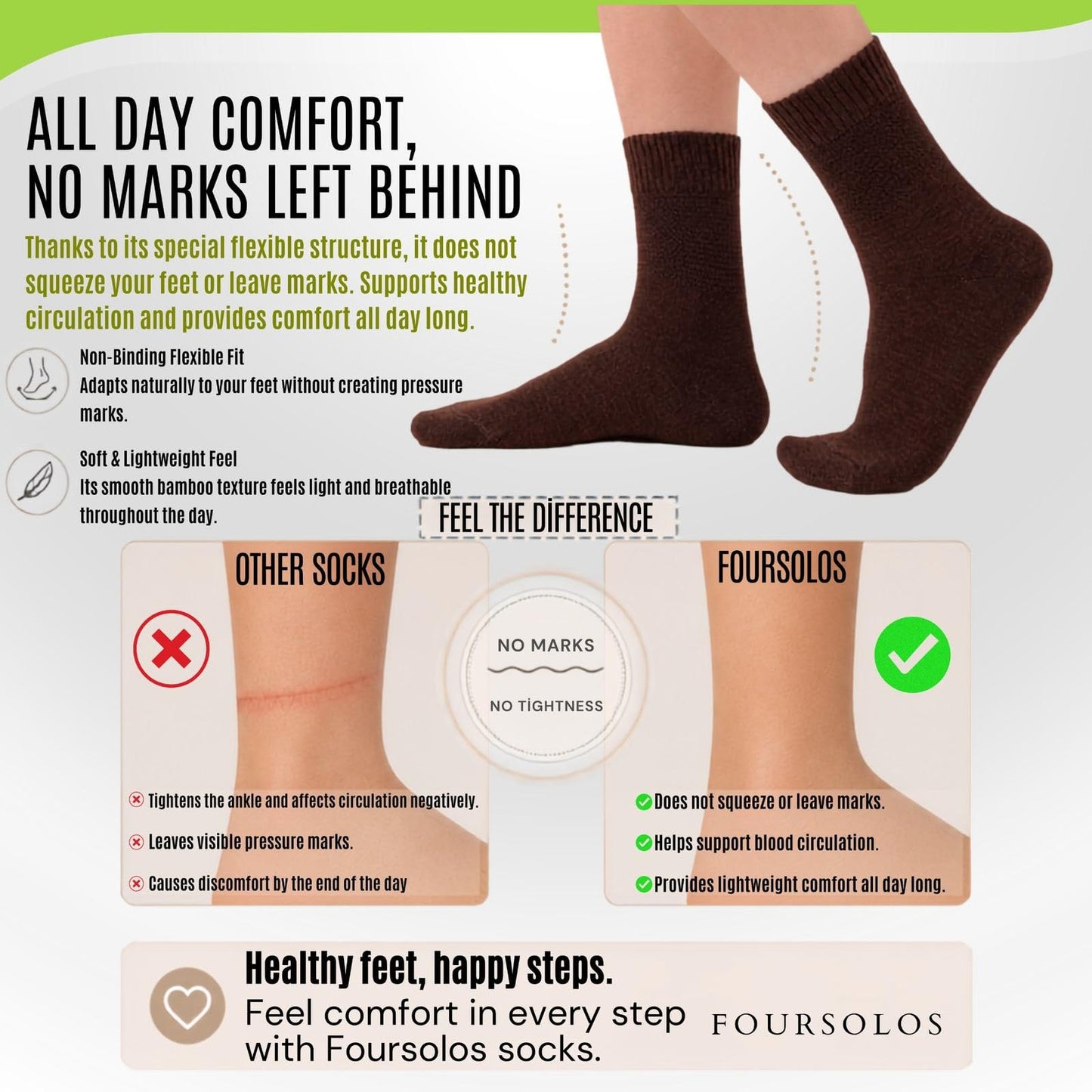 Men Bamboo Diabetic Socks Black Size 9–12,Soft Bamboo Fiber Socks for Sensitive Feet,Daily Wear, 4 Pairs