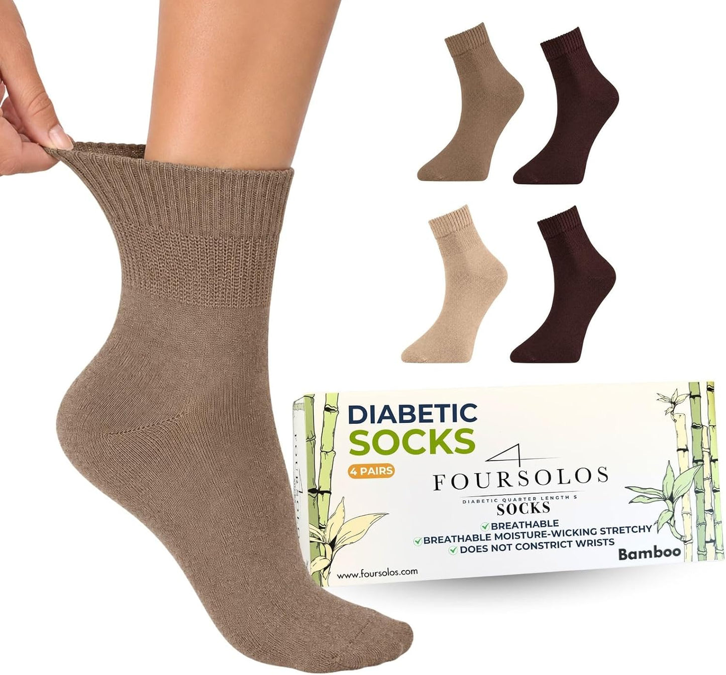 Men Bamboo Diabetic Socks Black Size 9–12,Soft Bamboo Fiber Socks for Sensitive Feet,Daily Wear, 4 Pairs