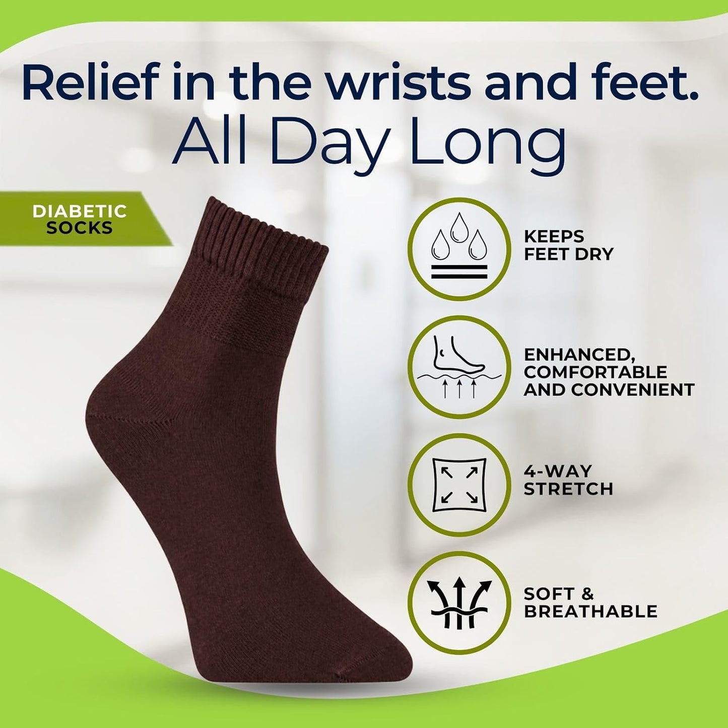 Men Bamboo Diabetic Socks Black Size 9–12,Soft Bamboo Fiber Socks for Sensitive Feet,Daily Wear, 4 Pairs