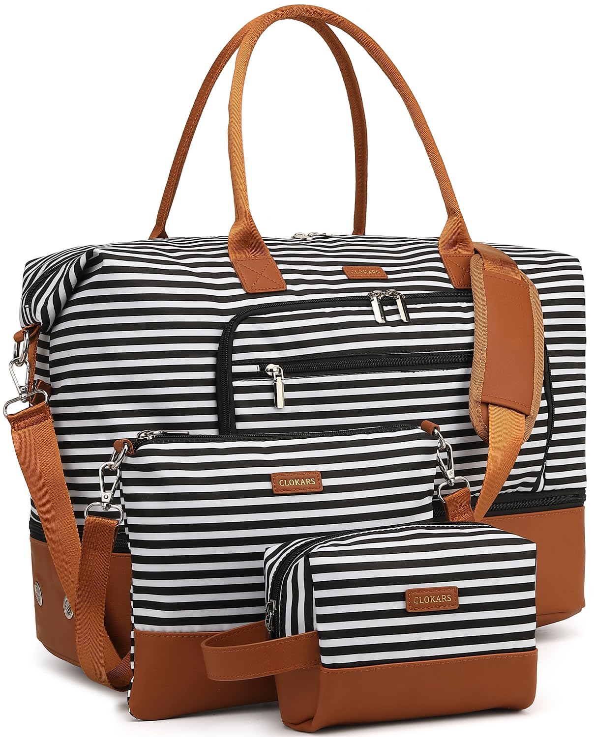 Weekender Bags for Women, Travel Tote Duffle Bag Carry On Overnight Bag with Cosmetics Bag and Crossbody Purse for Gym Hospital, Gifts for Women, Beige Brown
