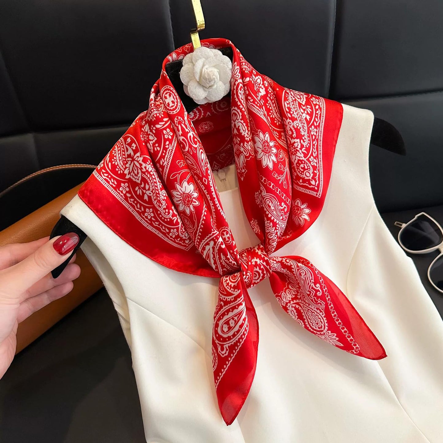 Sumolux Head Hair Scarf for Women Like Satin Silk Scarf Bandana Hair Wrapping Night Large Square Scarves 27.5"