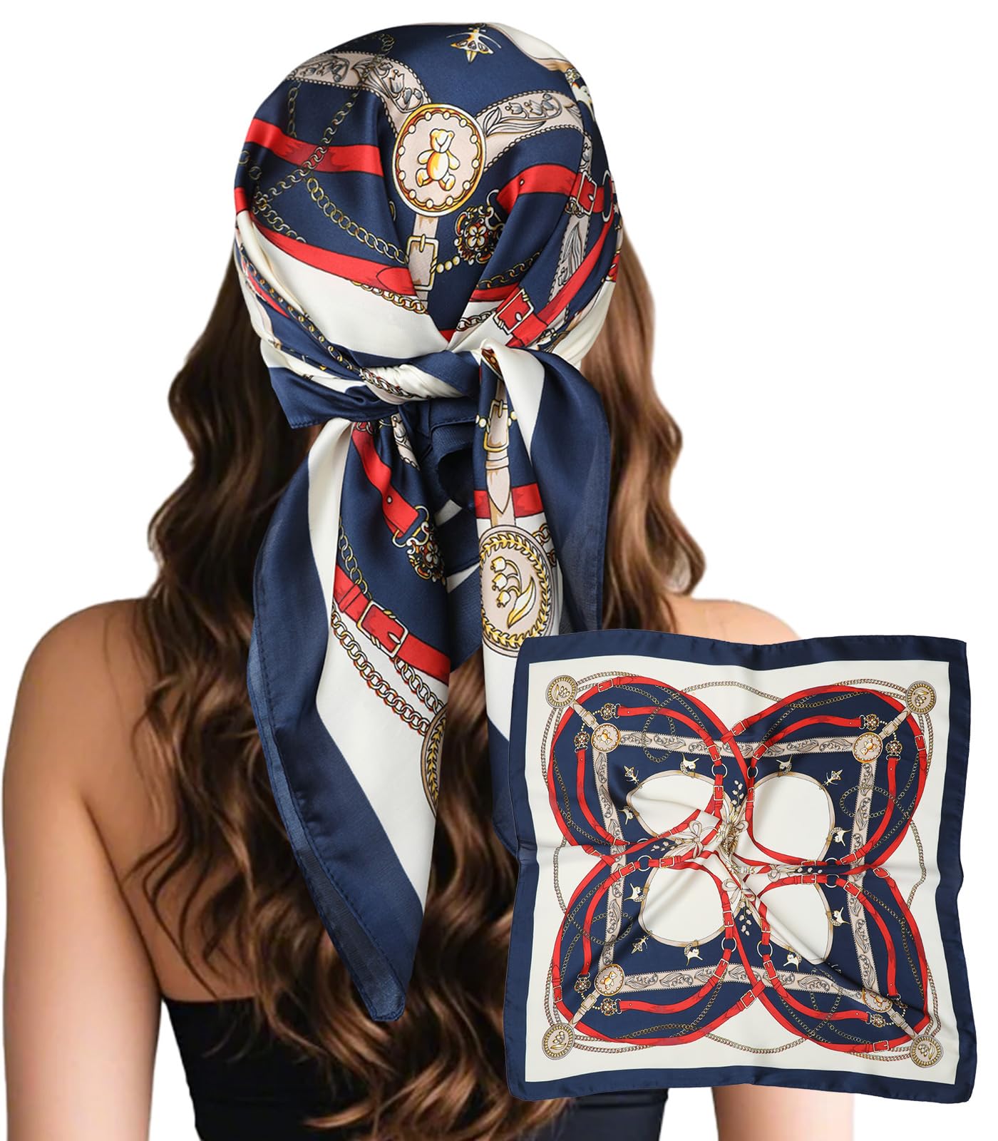 Sumolux Head Hair Scarf for Women Like Satin Silk Scarf Bandana Hair Wrapping Night Large Square Scarves 27.5"