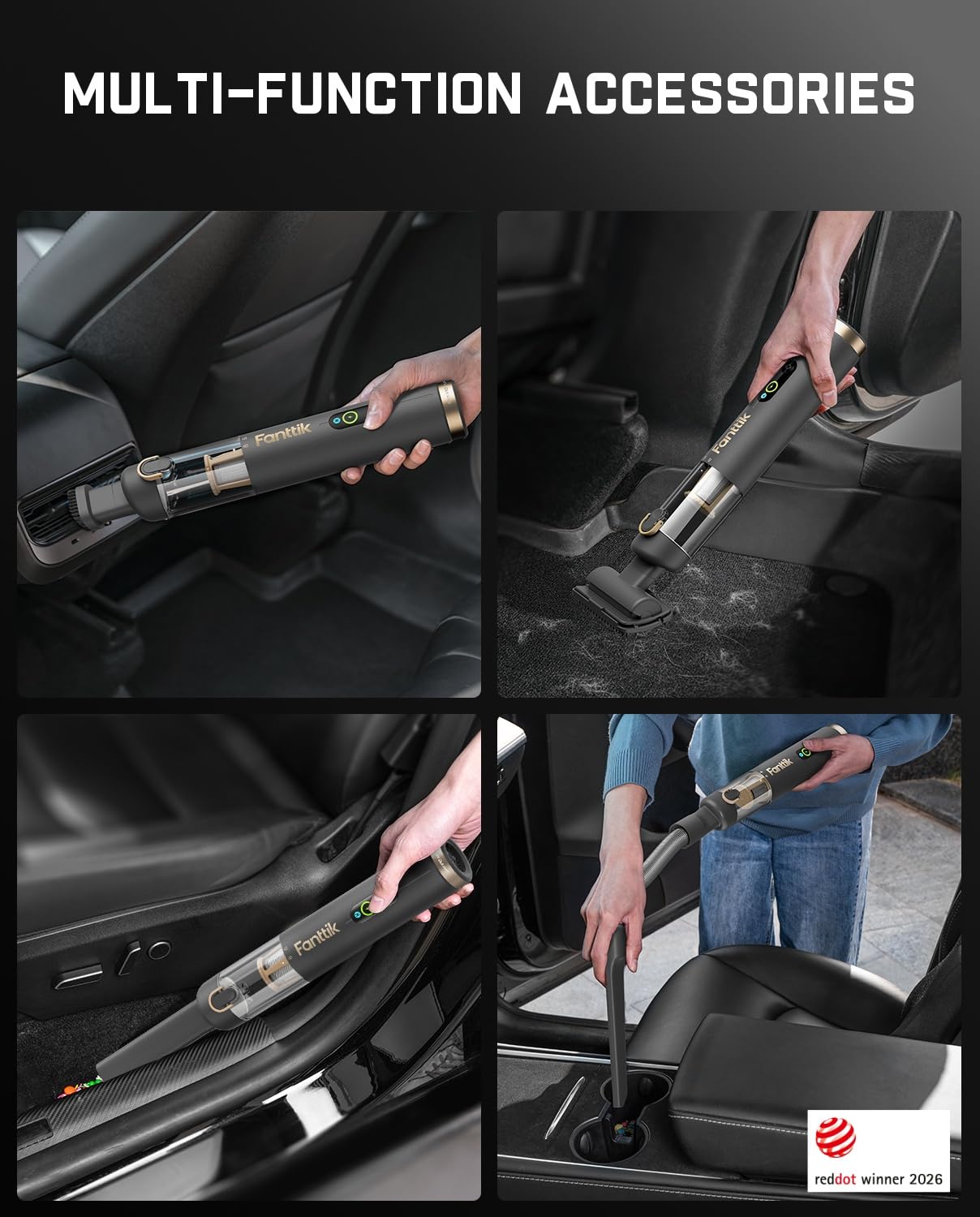 Fanttik Slim V10 APEX Cordless Car Vacuum, 4-in-1 Portable Mini Handheld Vac, 19kPa Suction Power, Upgraded Smart Digital Display, 2 Suction Modes for Small Jobs, Car, Office Desk, Keyboards (Black)