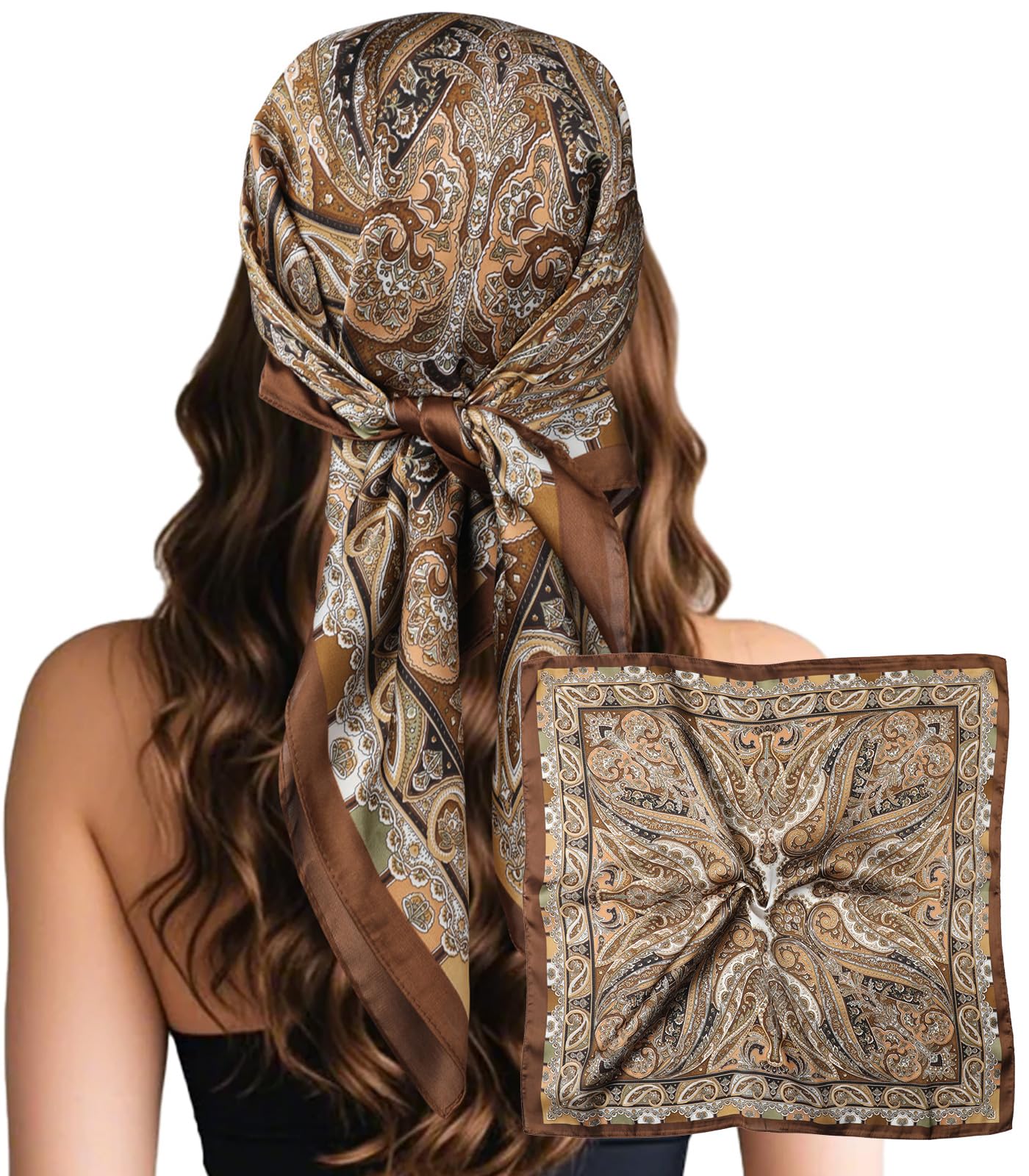 Sumolux Head Hair Scarf for Women Like Satin Silk Scarf Bandana Hair Wrapping Night Large Square Scarves 27.5"