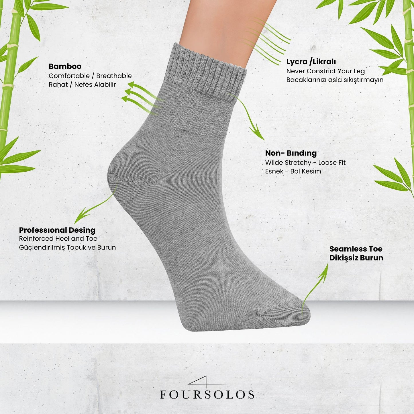 Men Bamboo Diabetic Socks Black Size 9–12,Soft Bamboo Fiber Socks for Sensitive Feet,Daily Wear, 4 Pairs