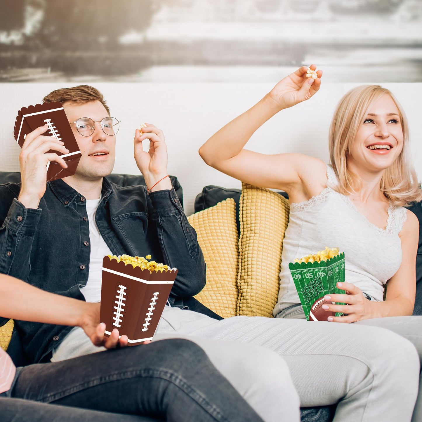 24 PCS Football Party Supplies Kit, Football Popcorn Boxes, Football Popcorn Buckets, Disposable Touchdown Theme Popcorn Container for Football Game Day Celebrations Party Favors