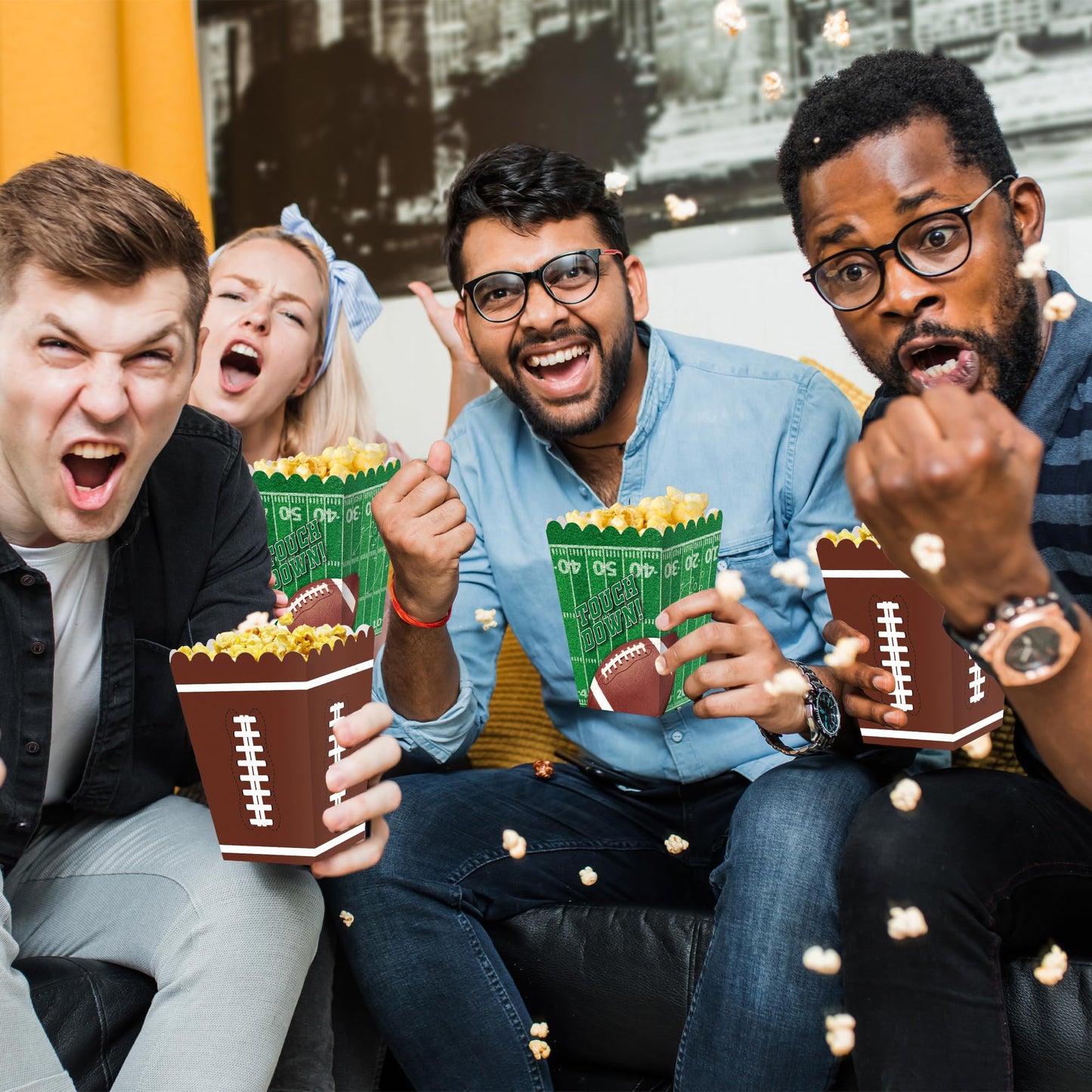 24 PCS Football Party Supplies Kit, Football Popcorn Boxes, Football Popcorn Buckets, Disposable Touchdown Theme Popcorn Container for Football Game Day Celebrations Party Favors