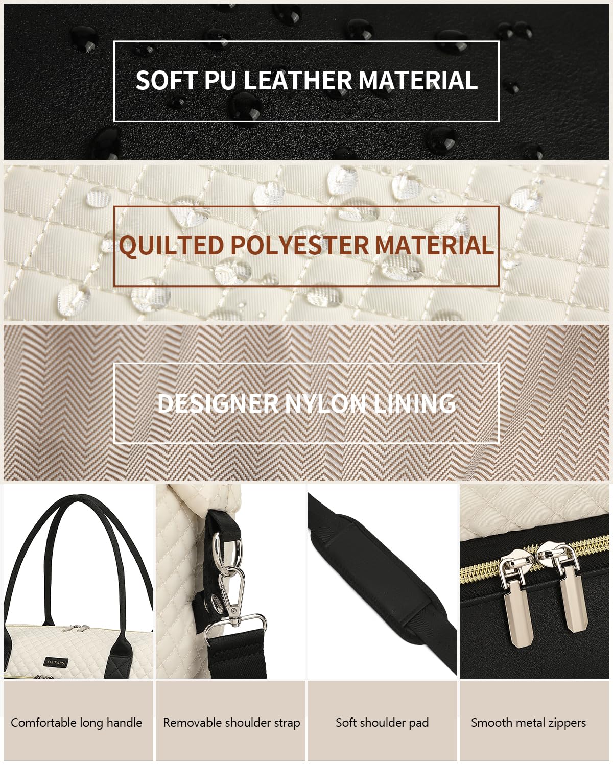 Weekender Bags for Women, Travel Tote Duffle Bag Carry On Overnight Bag with Cosmetics Bag and Crossbody Purse for Gym Hospital, Gifts for Women, Beige Brown