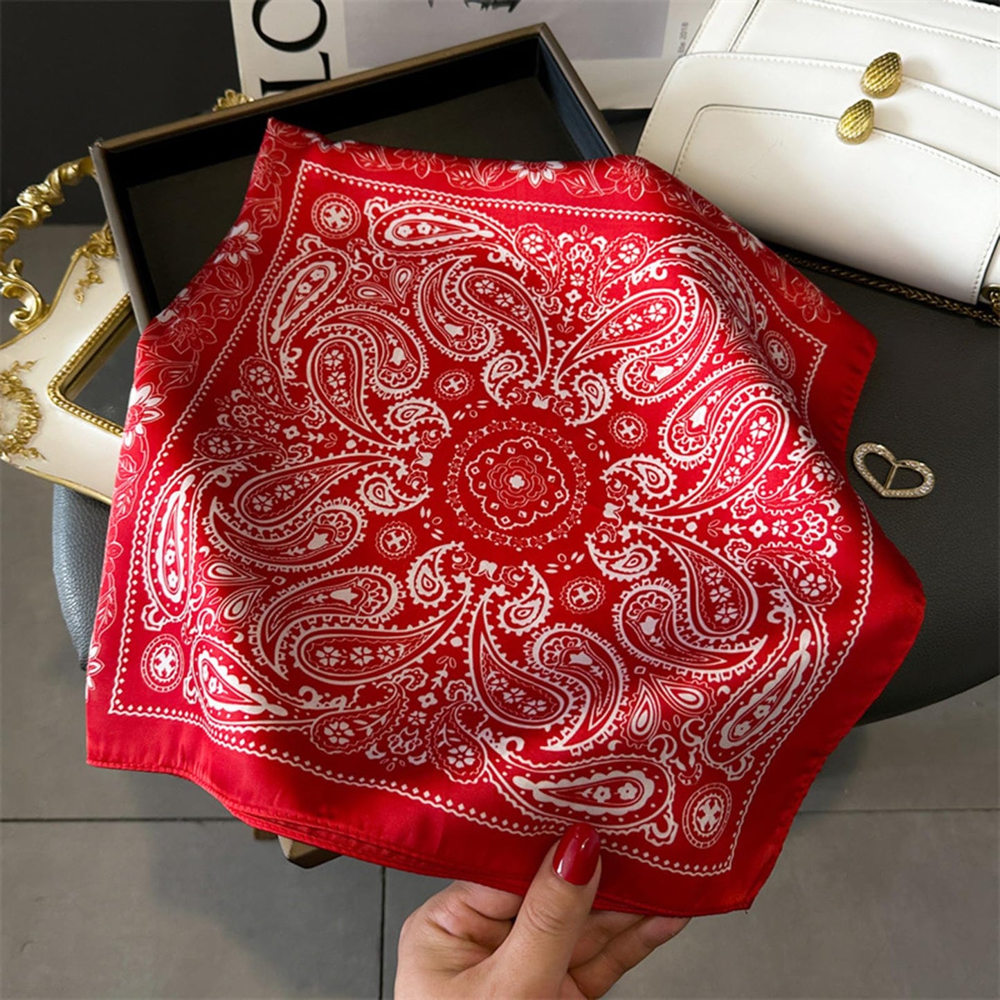 Sumolux Head Hair Scarf for Women Like Satin Silk Scarf Bandana Hair Wrapping Night Large Square Scarves 27.5"