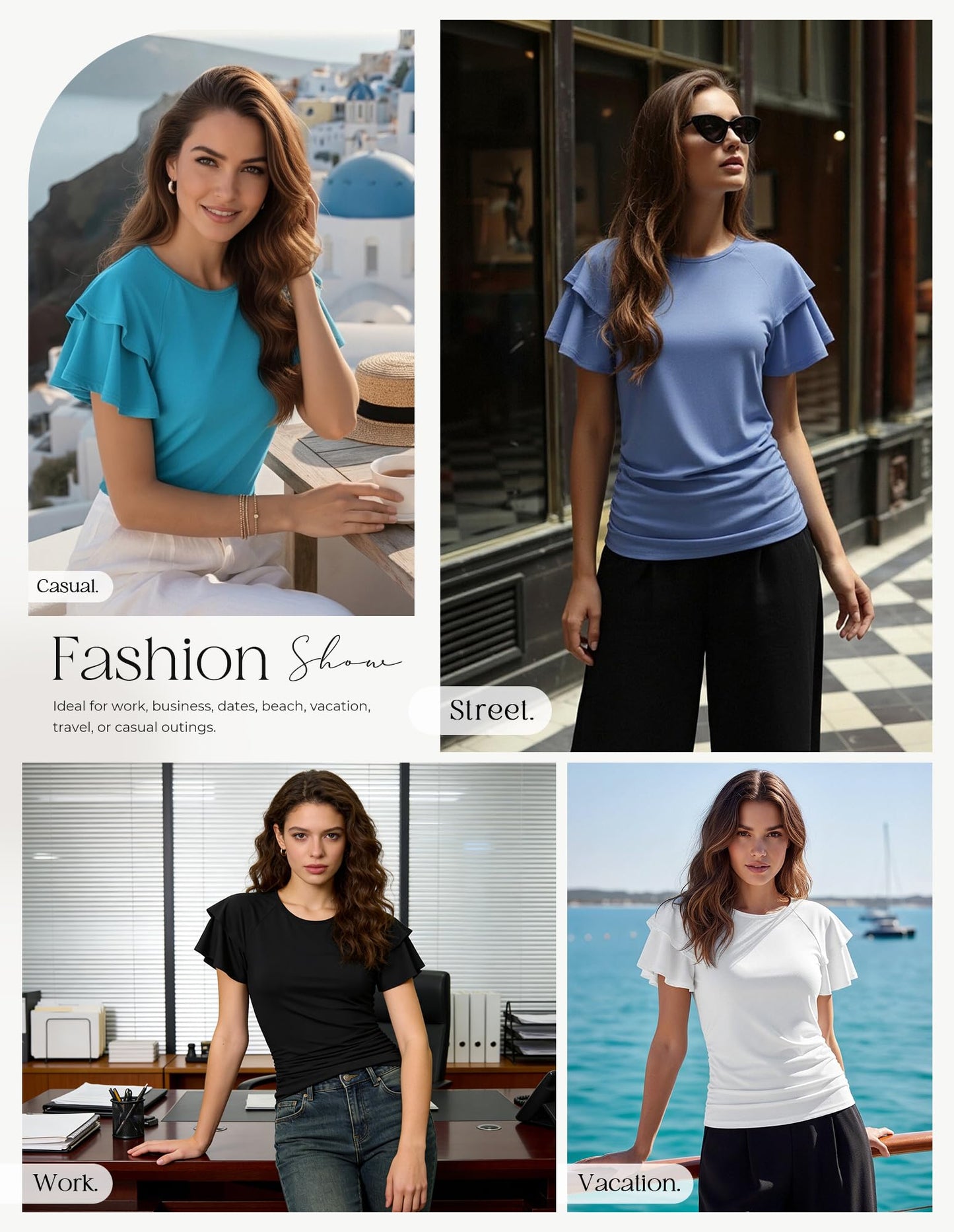 GRACE KARIN Women Tops Dressy Casual Ruffle Sleeve Blouses | Crew Neck Ruched Shirts, Business Work Outfits, 2026 Summer Fashion Clothing