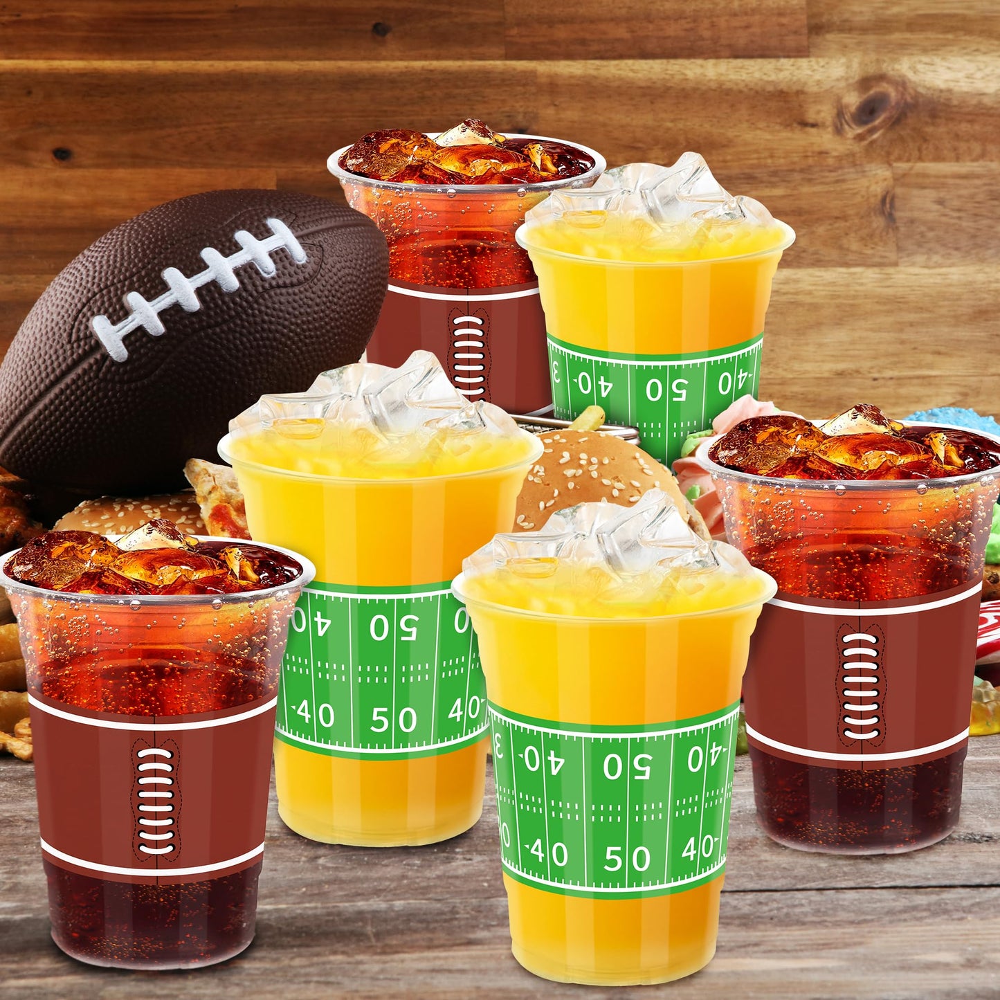 50 PCS Football Cups, 16 OZ Football Party Cups, Thickened Football Plastic Cups, Disposable Clear Drinking Cups in 2 Designs for Super Bowl Party Supplies Football Party Decorations Super Bowl Favors