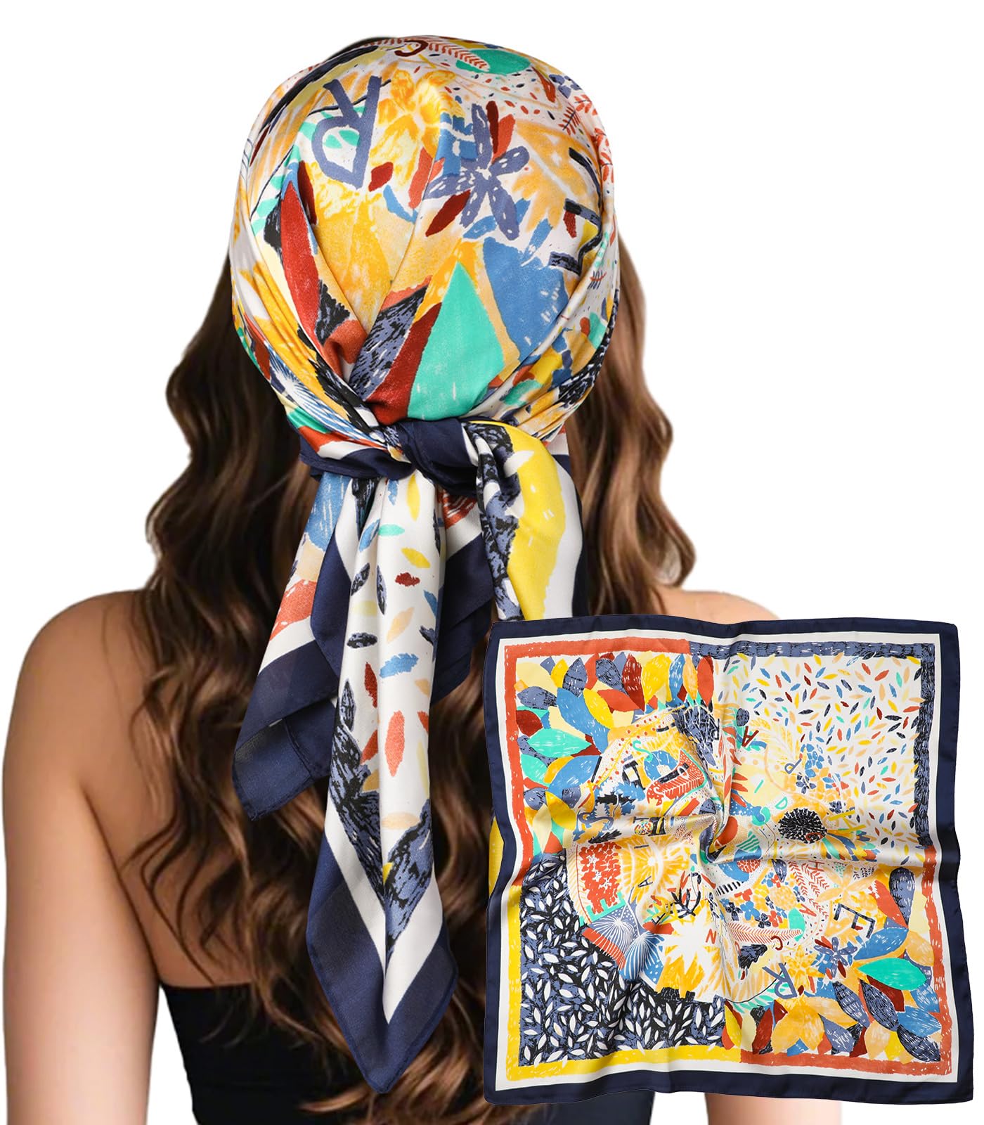 Sumolux Head Hair Scarf for Women Like Satin Silk Scarf Bandana Hair Wrapping Night Large Square Scarves 27.5"