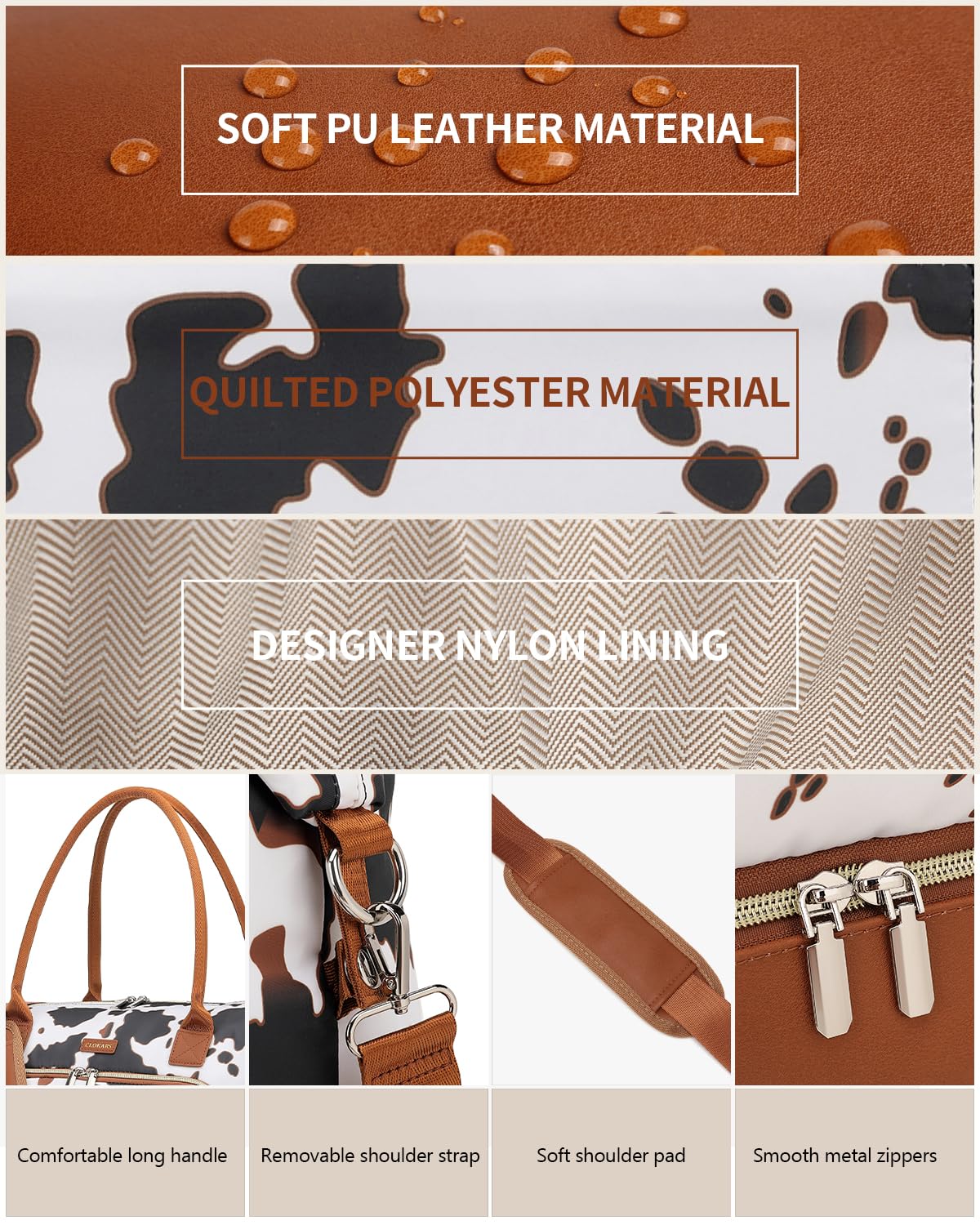 Weekender Bags for Women, Travel Tote Duffle Bag Carry On Overnight Bag with Cosmetics Bag and Crossbody Purse for Gym Hospital, Gifts for Women, Beige Brown