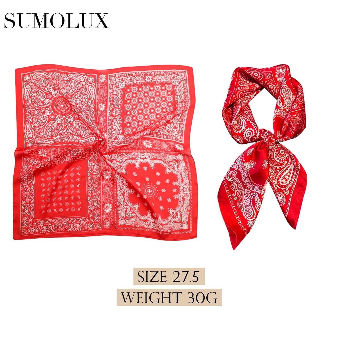 Sumolux Head Hair Scarf for Women Like Satin Silk Scarf Bandana Hair Wrapping Night Large Square Scarves 27.5"