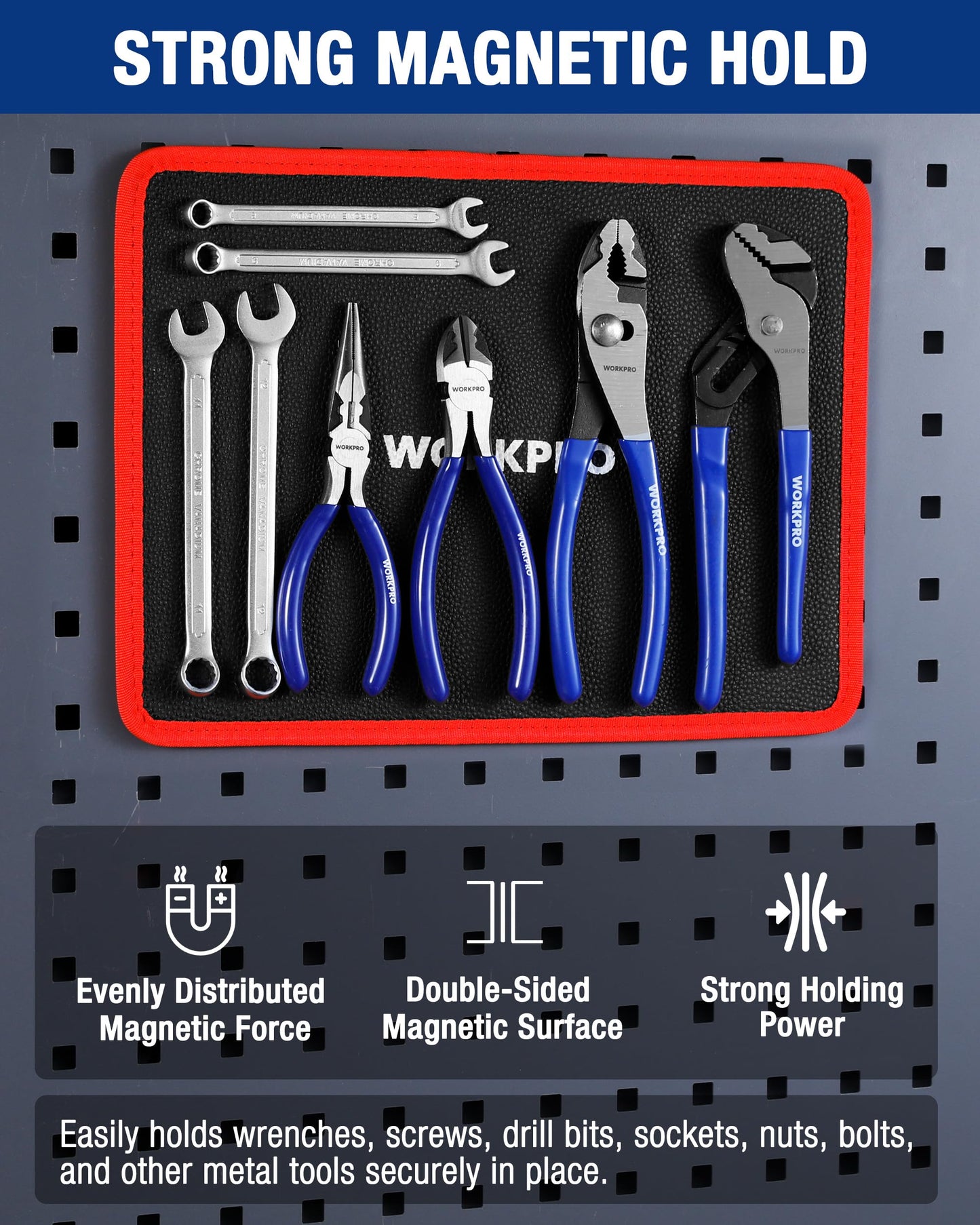 WORKPRO 2-Piece Magnetic Tool Mat, Flexible Magnetic Tool Holder Tray with PVC Surface for Garage, Workshop and Auto Repair