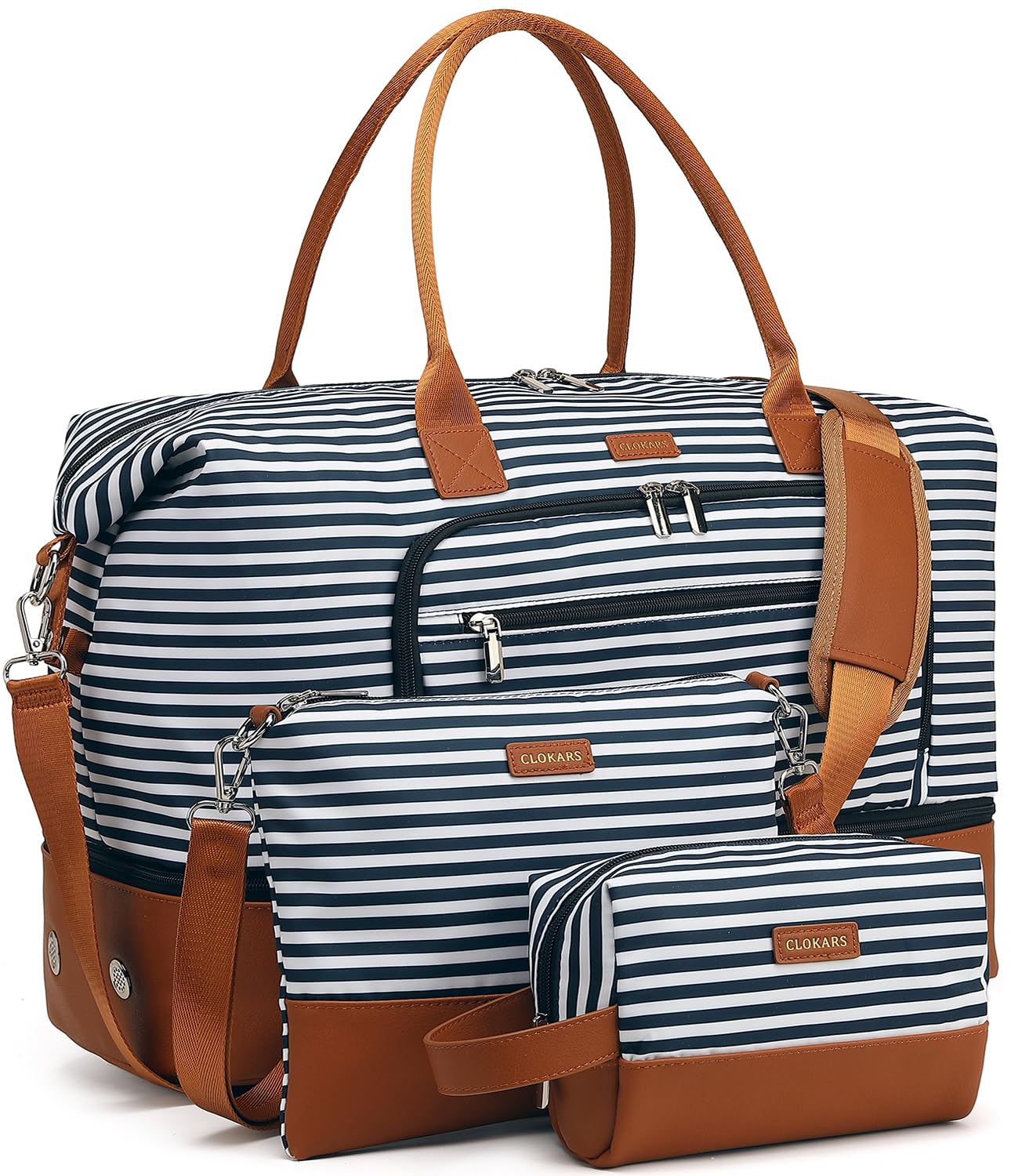 Weekender Bags for Women, Travel Tote Duffle Bag Carry On Overnight Bag with Cosmetics Bag and Crossbody Purse for Gym Hospital, Gifts for Women, Beige Brown