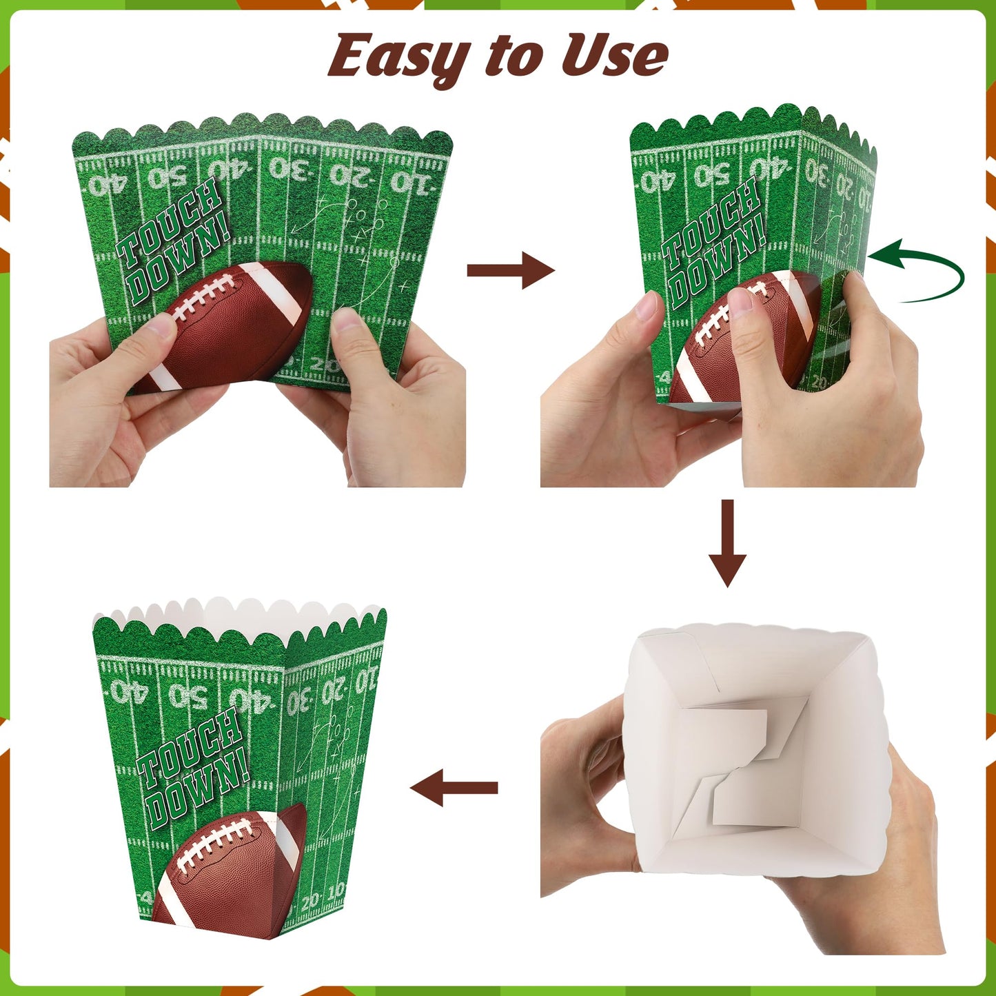 24 PCS Football Party Supplies Kit, Football Popcorn Boxes, Football Popcorn Buckets, Disposable Touchdown Theme Popcorn Container for Football Game Day Celebrations Party Favors