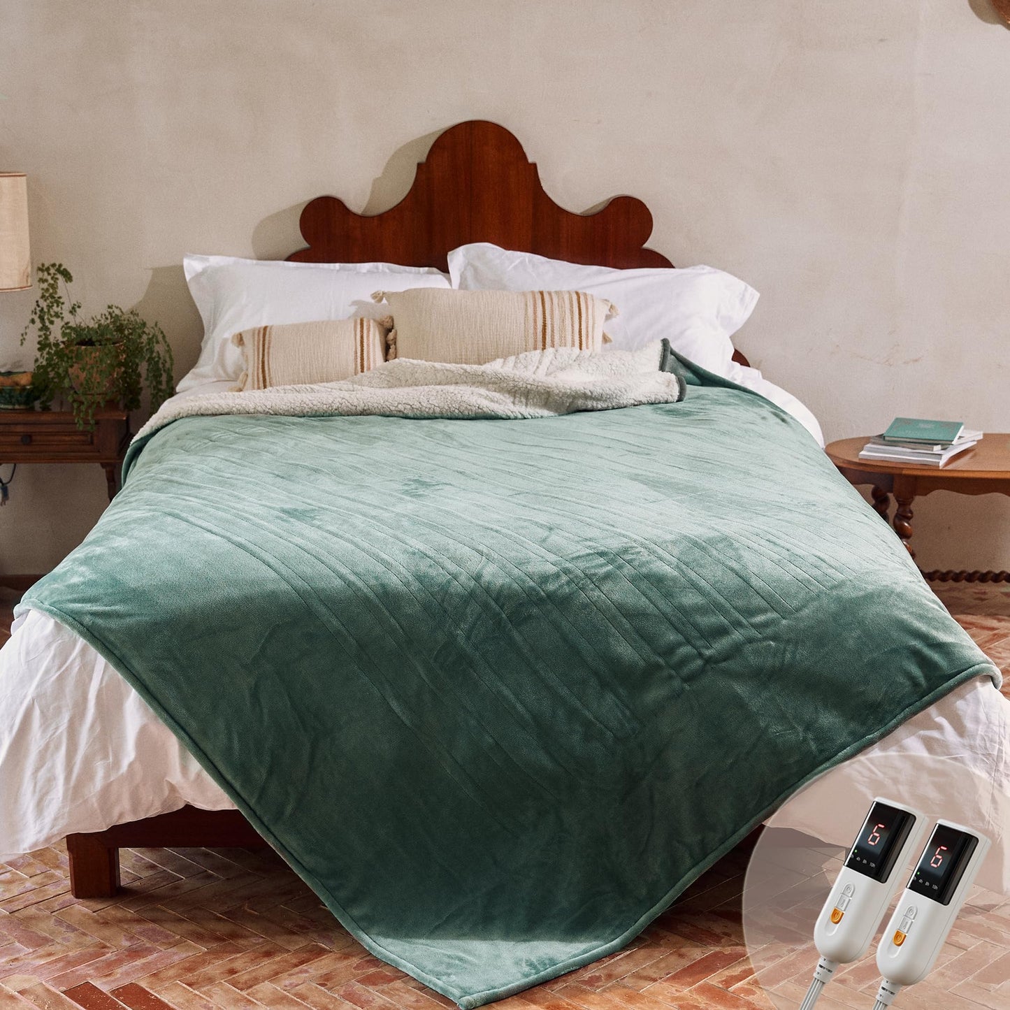 GOTCOZY Heated Blanket Electric Throw 50''X60''- Soft Silky Plush Electric Blanket with 4 Heating Level & 3 Hour Auto Off Heating Blanket, ETL Certified Machine Washable (Green)