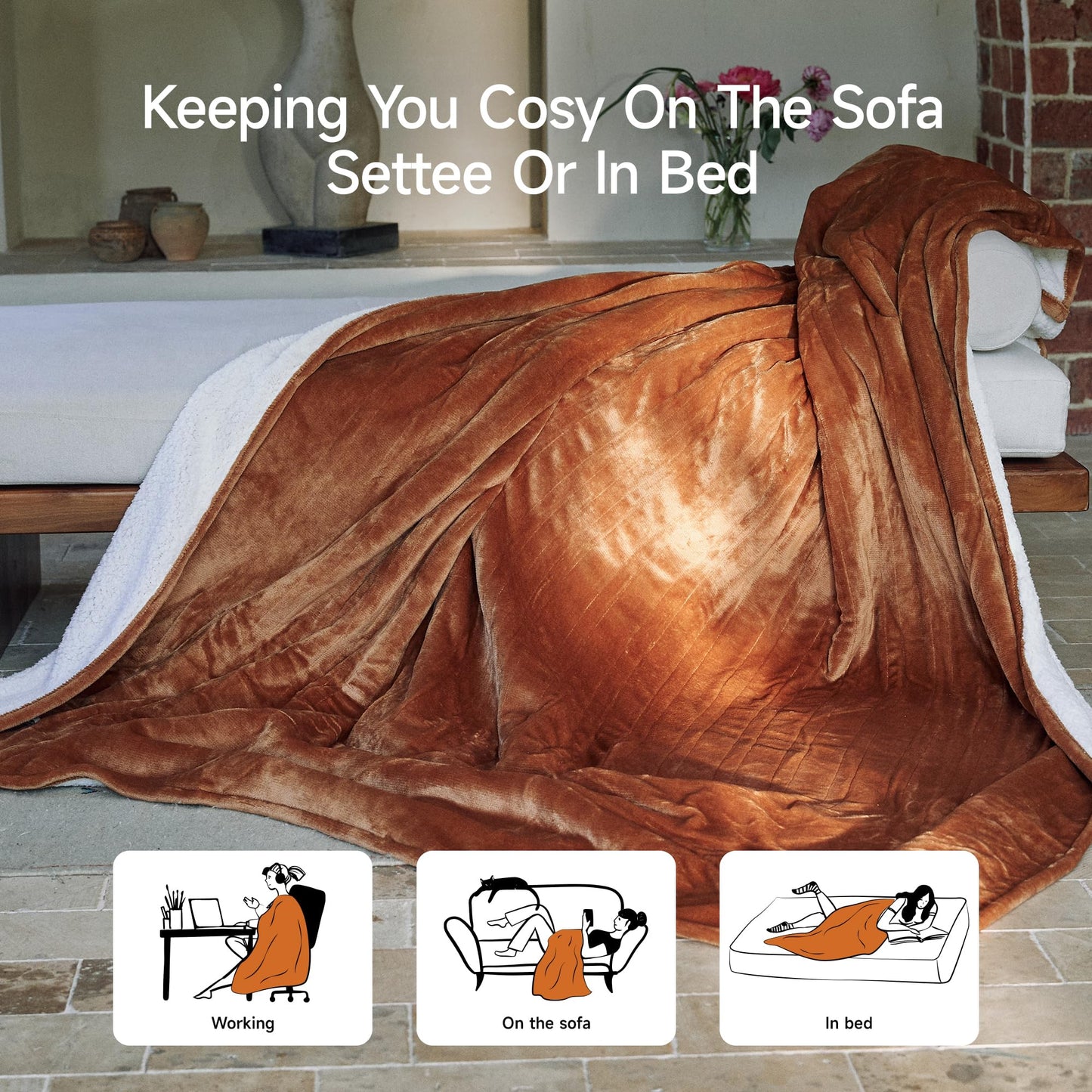 GOTCOZY Heated Blanket Electric Throw 50''X60''- Soft Silky Plush Electric Blanket with 4 Heating Level & 3 Hour Auto Off Heating Blanket, ETL Certified Machine Washable (Green)
