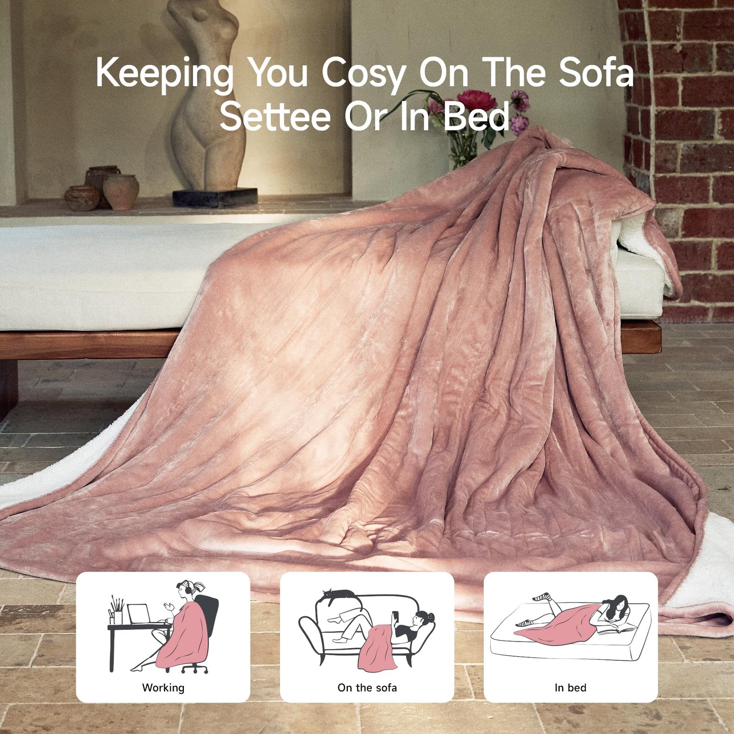 GOTCOZY Heated Blanket Electric Throw 50''X60''- Soft Silky Plush Electric Blanket with 4 Heating Level & 3 Hour Auto Off Heating Blanket, ETL Certified Machine Washable (Green)