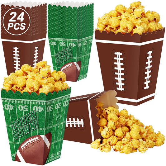 24 PCS Football Party Supplies Kit, Football Popcorn Boxes, Football Popcorn Buckets, Disposable Touchdown Theme Popcorn Container for Football Game Day Celebrations Party Favors