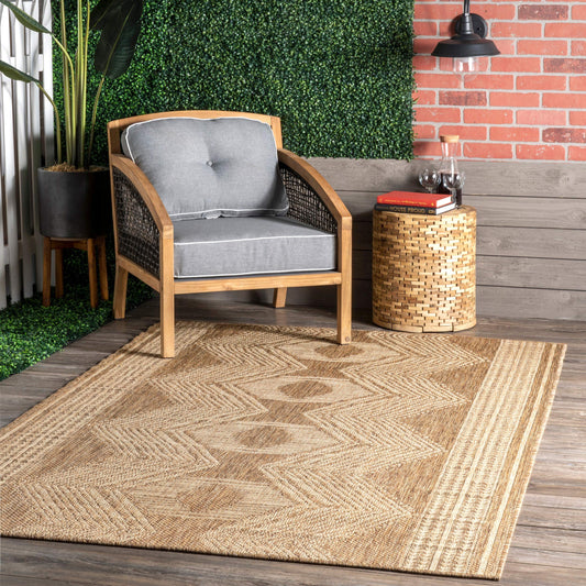 4x6 Outdoor/Indoor Ranya Tribal Area Rug, Light Brown, Geometric Design